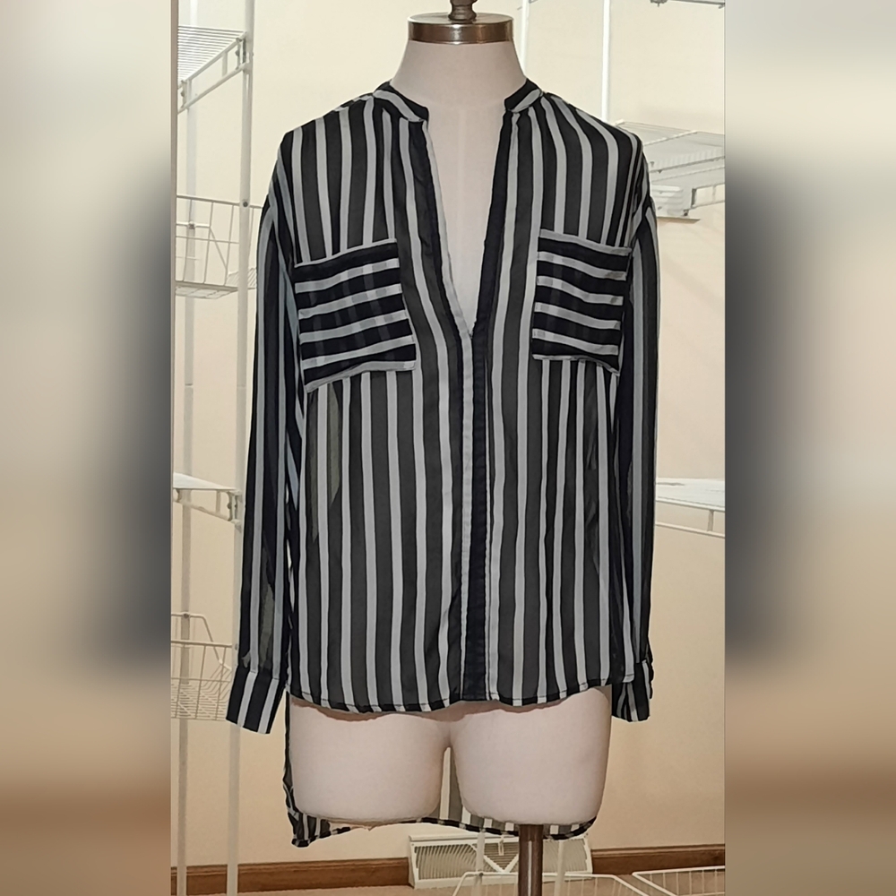 Nicki Minaj Black & White Sheer Blouse, Size XS